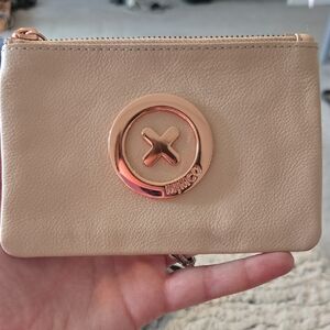 Mimco Beige Leather Clutch with Gold Accent